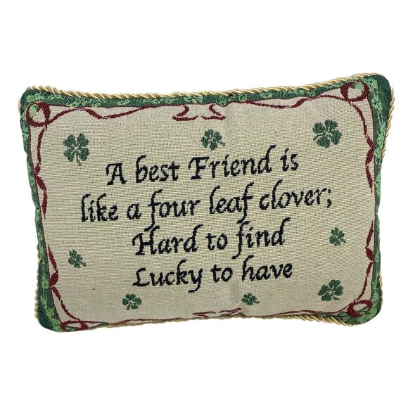 Decorative Throw Pillow With Irish Four-Leaf Clover Quote & Gold Trim - "A Best - Picture 1 of 9